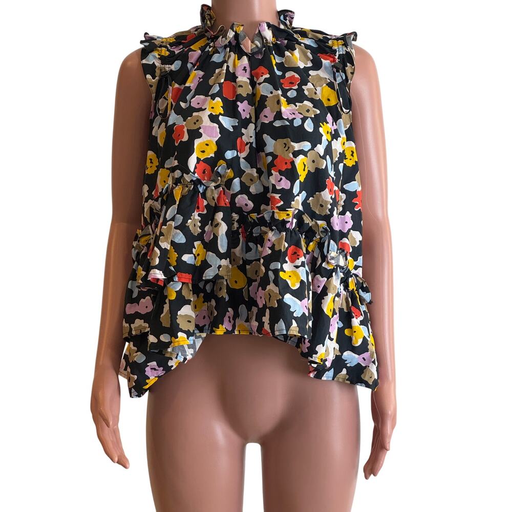 Brogger Ensley Floral Blouse Top Womens S Multicolor Cotton Poplin Ruffles Boho